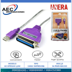 Cable ANERA USB 2.0 36P a Centronics Paralelo 1.8 Metros