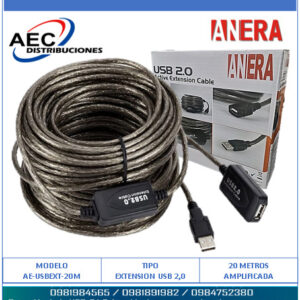 Cable de Extension ANERA 20 Metros USB Macho a Hembra amplificada