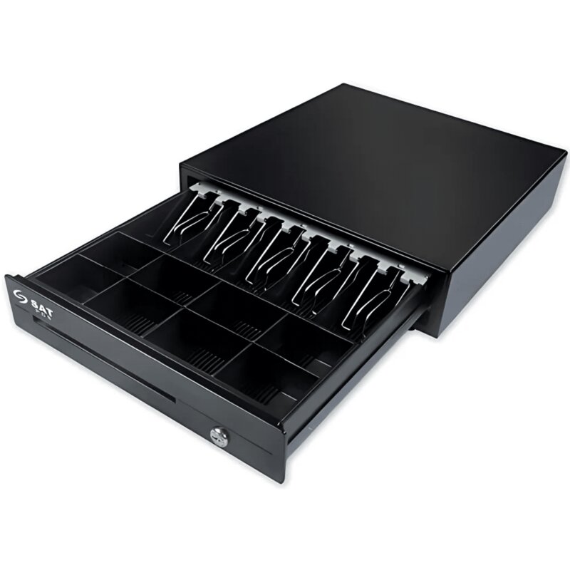 Cajon Monedero SAT 119 Negro con 5 compartimientos para billetes y 8 para monedas interfaz Puerto RJ11 + rieles metalicas