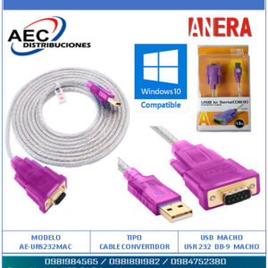 Cable Convertidor ANERA USB a DB9 Macho 1.8M