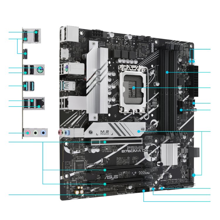 Mainboard ASUS Prime B760M-A D4 12ava 13ava14ava LGA1700 DDR4-5333 HDMI DP 2M.2 USB3.2 USB-C PCIE4.0 mini-ATX
