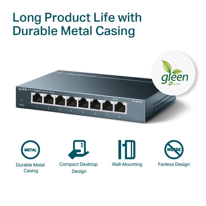 Switch TP-LINK TL-SG108 8 puertos Gigabit metalico