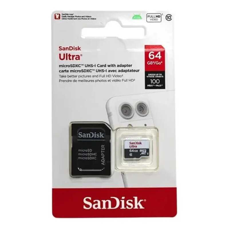 MicroSDXC Sandisk 64GB Ultra w/adap USH1 C10 Android 100M