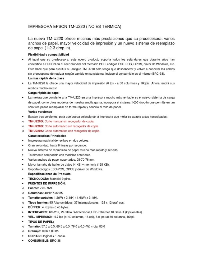 Impresora Epson Matricial TMU220IID-022 – USB Negra