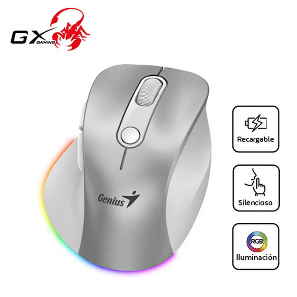 Mouse Genius Ergonomico Silent 9000s Pro Wireless Bluetooth Recargable Pink