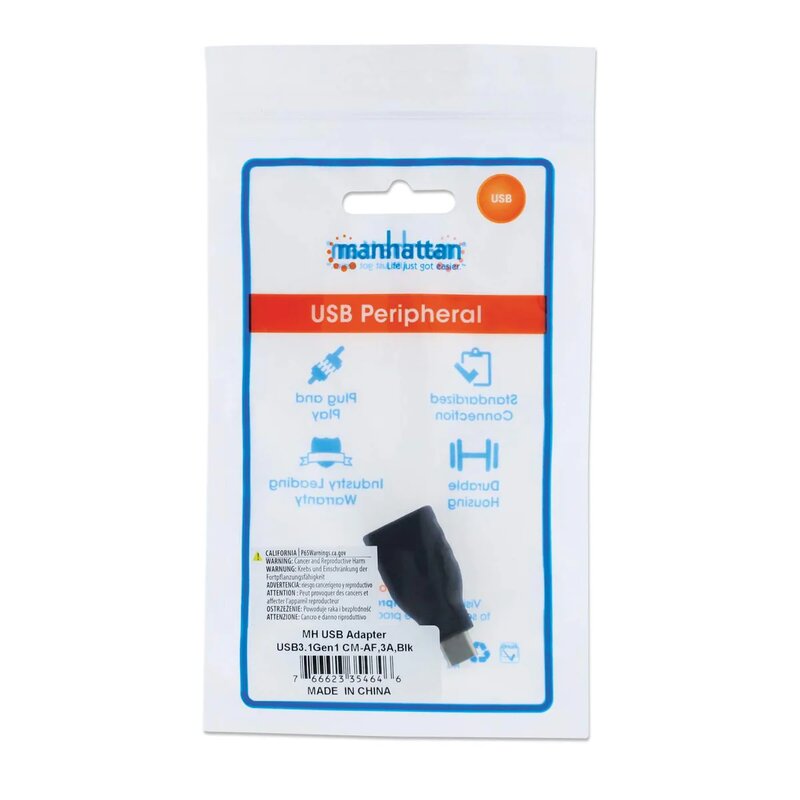 Adaptador MANHATTAN USB-A 3.2 a USB C Gen, negro