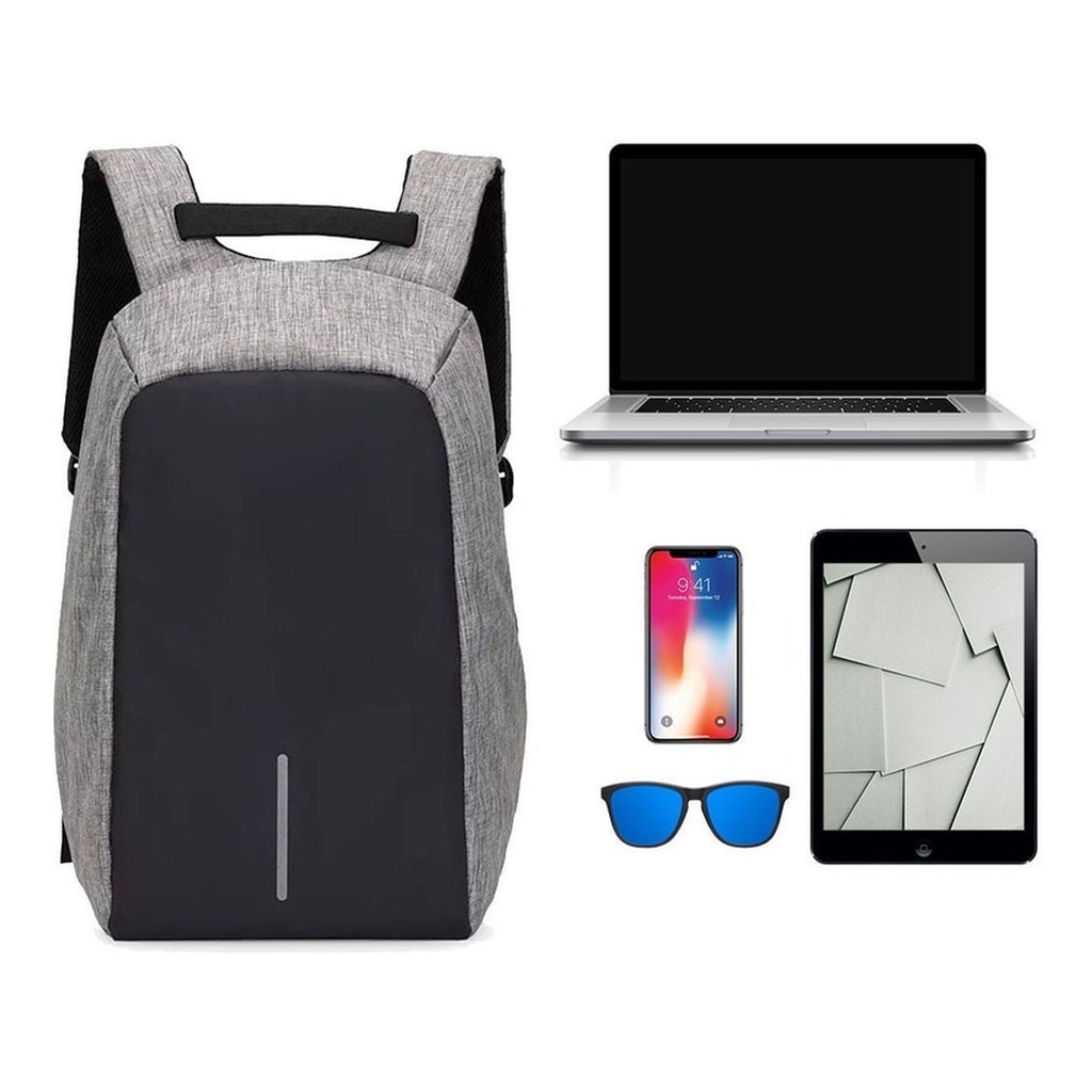 Mochila Impermeable  #911 con cierre puerto USB Black