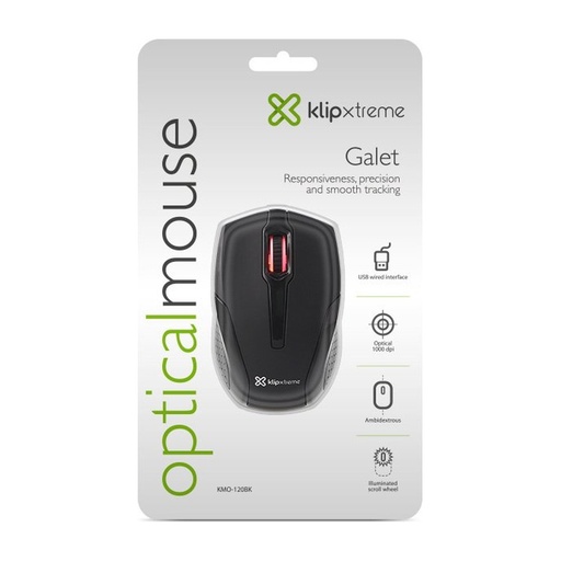 [00055062] Mouse KLIP XTREME KMO120BK Alambrico USB black
