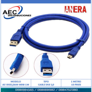[00003865] Cable ANERA USB 3.0, para Disco Duro 1 Metro Azul