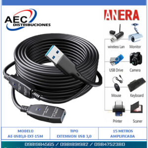 [00007524] Cable de Extencion ANERA USB 15 Mts. Macho a Hembra