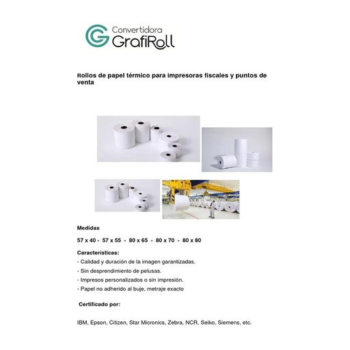 [00004091] Rollo de Papel Termico 1 parte HIGH TECH  79 X 60 Mts.