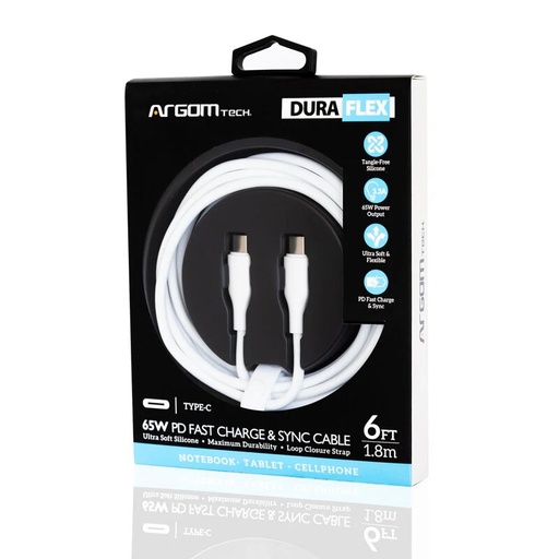 [00056675] Cable Argon ARG-CB-0070BK de silicona Type C a Type C 65W 1.8 MTS duraflex Black