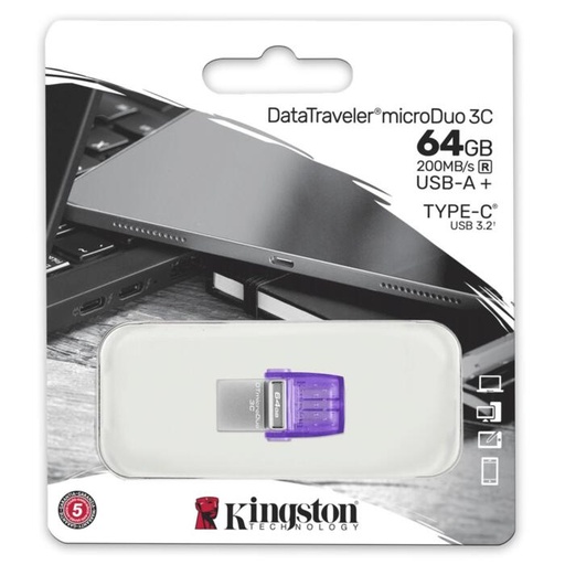 [56693] Memory Flash  Kingston 64GB Data Traveler Micro-Duo3CG3 Type-A - C Purple