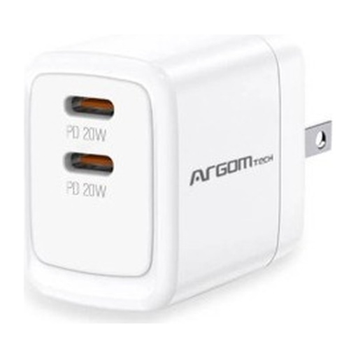 [ACCARGAC-0155WT] WALL CHARGER DUAL ARGOM VOLTA P40 FAST CHARGE 2 CONT. TYPE-C USB-A W-CABLE BLANCO