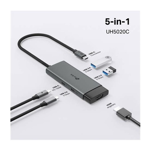 [HUBTPLUH6120C] HUB TP-Link USB Tipo-C 6 in 1 Ultra HD Gigabit Carga-Rapida 100W transferencia Datos 5Gbps Plug-Play
