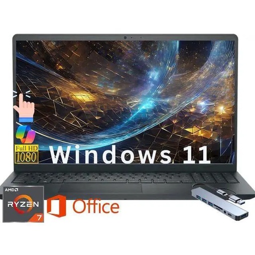 [00056940] Computadora Portatil DELL DC15255 Ryzen7-7730u 16GB SDD 512GB 15.6" FHD Touch Win11 